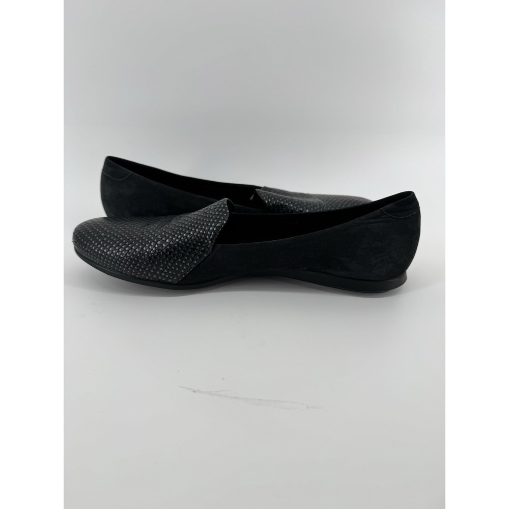 Womens 10-10.5 41 Ecco Touch Ballerina Black Suede Snake Scale Print Ballet Flat - Picture 4 of 8